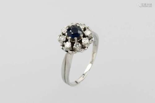 14 kt gold ring with sapphire and diamonds