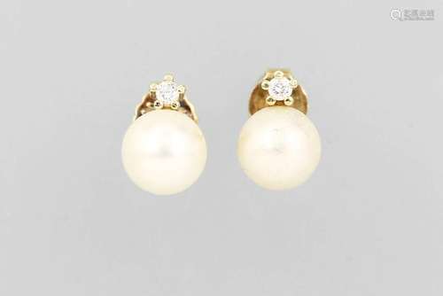 Pair of 14 kt gold earrings with cultured akoya pearls