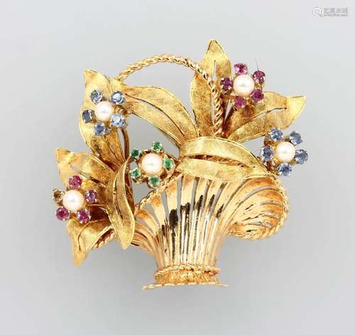 18 kt gold brooch 'blossom bouquet' with cultured