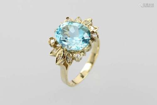 14 kt gold ring with blue topaz and brilliants