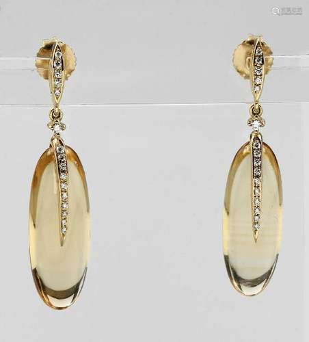 Pair of 18 kt gold earrings with citrine and diamonds