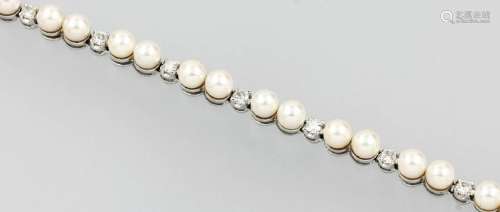 14 kt gold bracelet with cultured pearls and brilliants