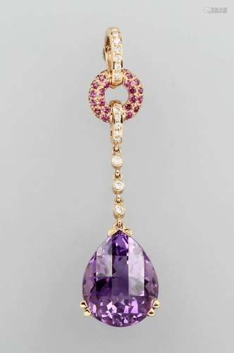 18 kt gold pendant with coloured stones and diamonds