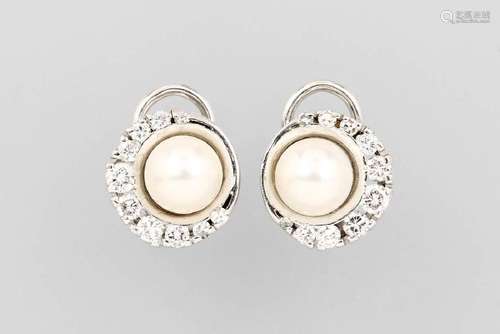 Pair of 18 kt gold earrings with cultured pearls and