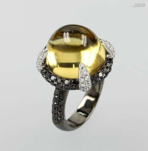18 kt gold ring with goldberyl and diamonds