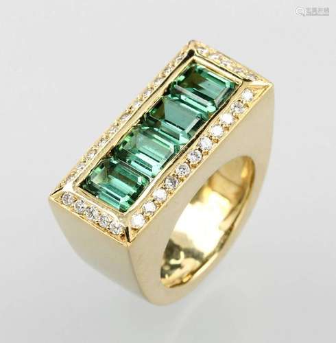 18 kt gold ring with tourmalines and brilliants