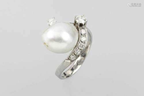 18 kt gold ring with pearl and brilliants