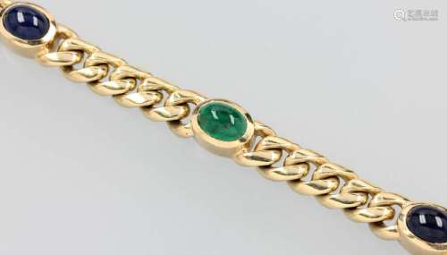 14 kt gold flat curb bracelet with coloured stones