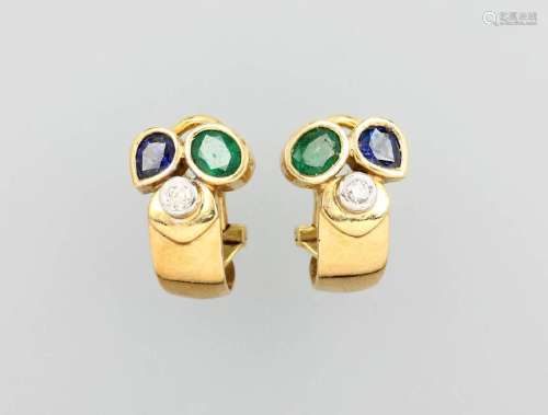 Pair of 18 kt gold earrings with coloured stones and