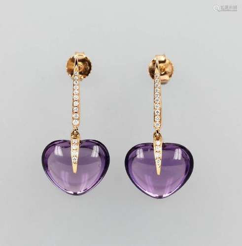 Pair of 18 kt gold earrings with amethysts and diamonds