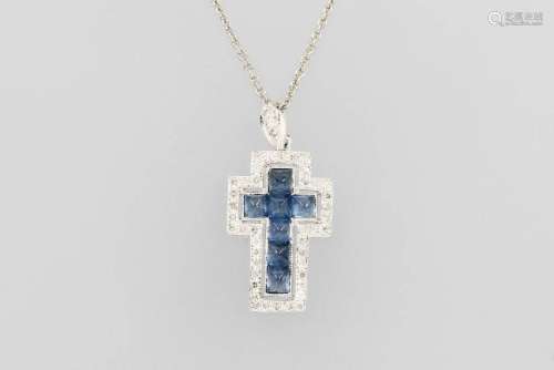 18 kt gold cross pendant with sapphires and diamonds