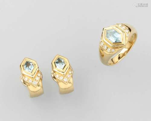 18 kt gold jewelry set with aquamarines and brilliants