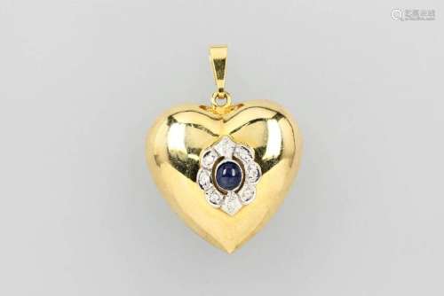 14 kt gold heartpendant with sapphire and diamonds