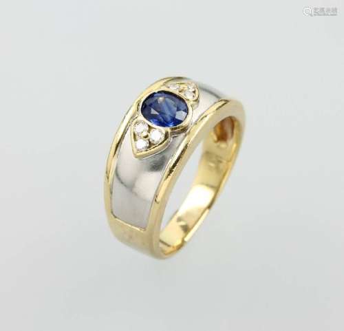 18 kt gold ring with sapphire and brilliants