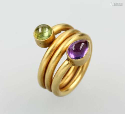 18 kt gold snakering with coloured stones