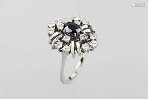 18 kt gold ring with sapphire and diamonds