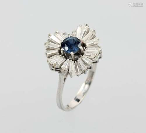 14 kt gold blossom ring with diamonds and sapphire