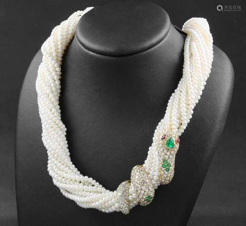 12-row necklace with cultured pearls