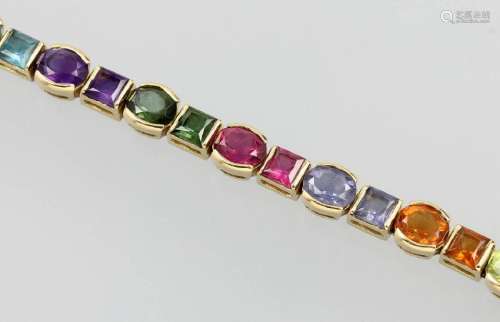 18 kt gold bracelet with coloured stones