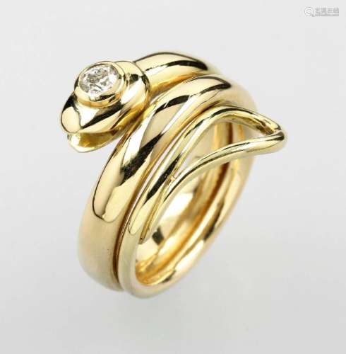 Gold ring 'snake' with diamond