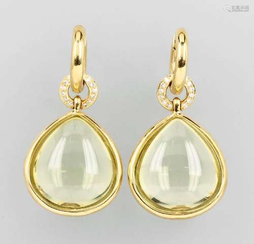 Pair of 18 kt gold earrings with citrine and brilliants