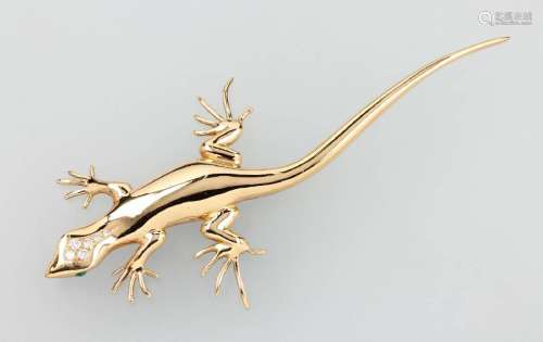 18 kt gold brooch 'lizard' with emeralds and brilliants