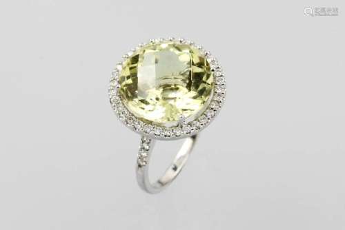 14 kt gold ring with lemonquarz and brilliants