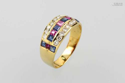 14 kt gold ring with coloured stones and brilliants