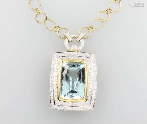 18 kt gold necklace with aquamarine and brilliants