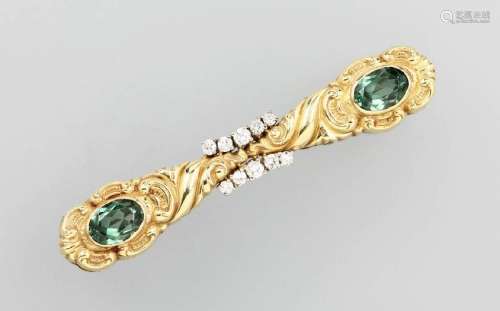 14 kt gold brooch with tourmalines and brilliants
