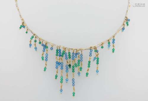 18 kt gold designernecklace with coloured stones