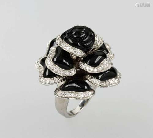 18 kt gold designerring with onyx and brilliants