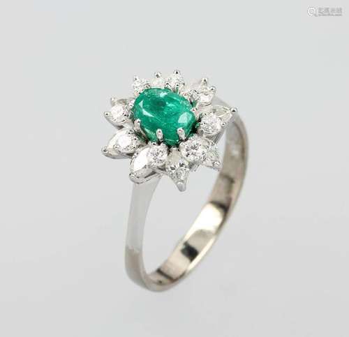 18 kt gold ring with emerald and brilliants