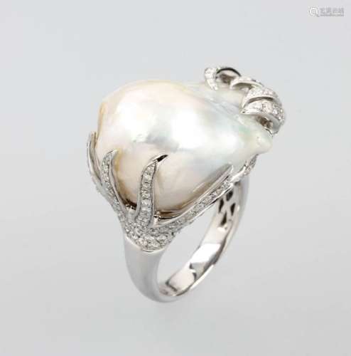 18 kt gold ring with monsterpearl and diamonds