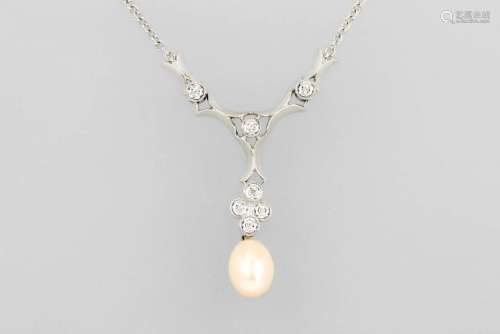 18 kt gold necklace with cultured pearl and diamonds