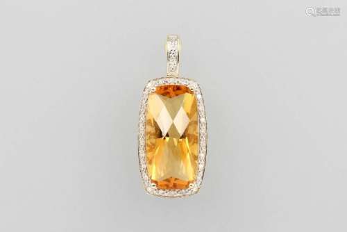 14 kt gold clip pendant with citrine and diamonds