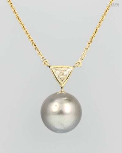 14 kt gold necklace with cultured tahitian pearl and