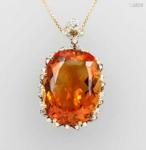 18 kt gold pendant with citrine and diamonds