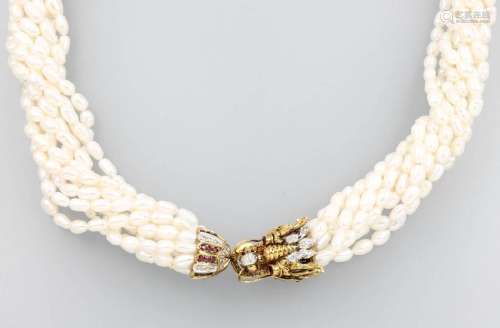 9-row necklace with cultured fresh water pearls