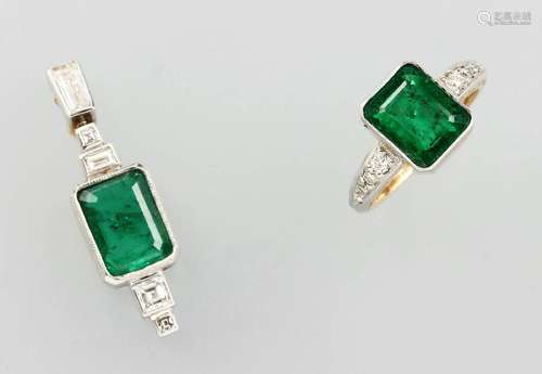 18 kt gold jewelry set with emeralds and diamonds