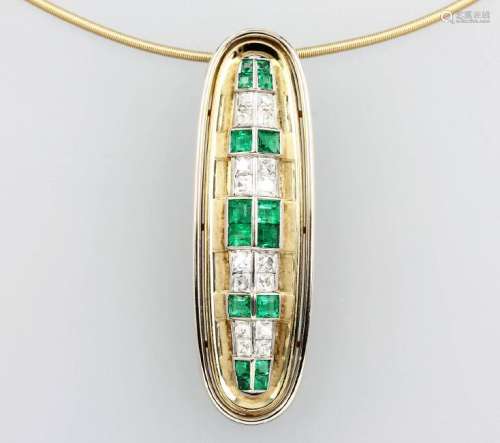14 kt gold pendant with emeralds and diamonds
