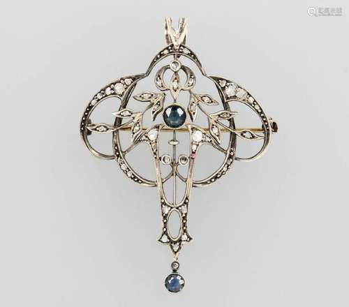 Pendant/Brooch with diamonds and sapphires, german