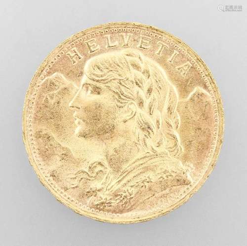 Gold coin 20 Swiss Francs Switzerland, 1947