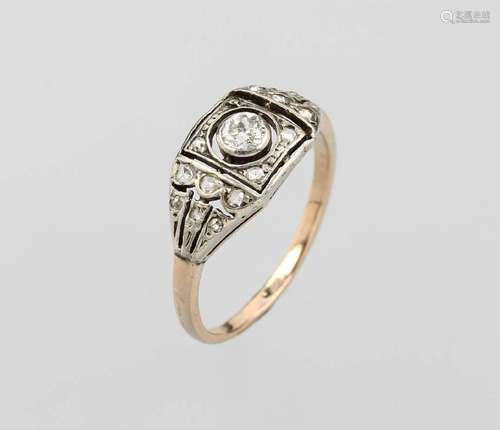 Art-Deco ring with diamonds, YG 585/000 and platinum