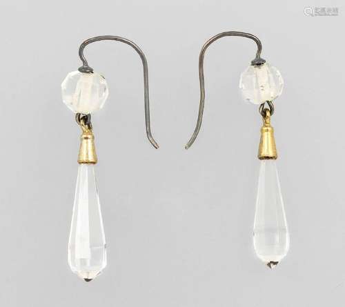 Pair of earrings with rock crystal, metal gilded