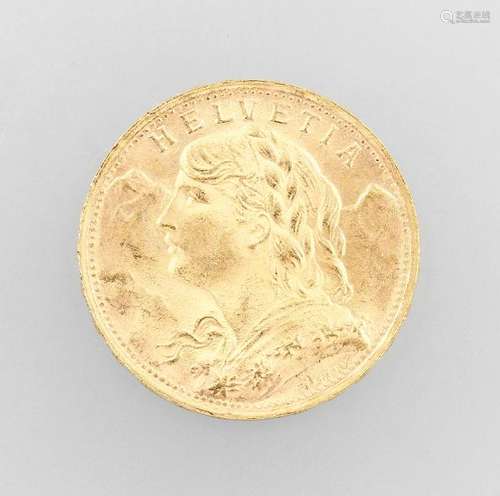 Gold coin 20 Swiss Francs Switzerland, 1947