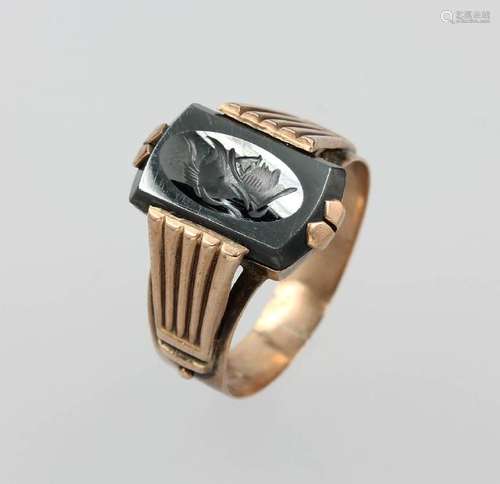 Gents signet ring with hematite-gem, approx. 1910s