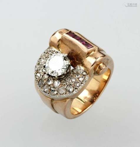 14 kt gold ring with diamonds and rubies