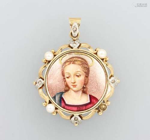 Pendant with enamel-painting, Madonna antetype Raffael