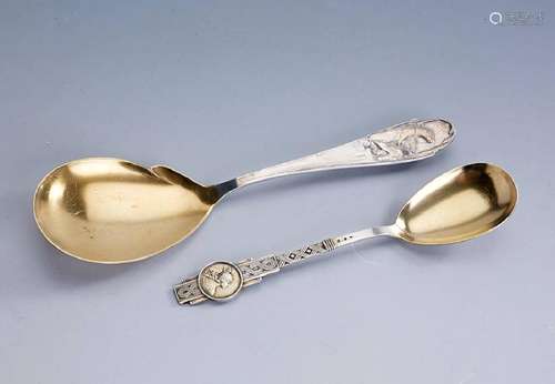 Lot 2 serving spoons, 800 silver gold plated